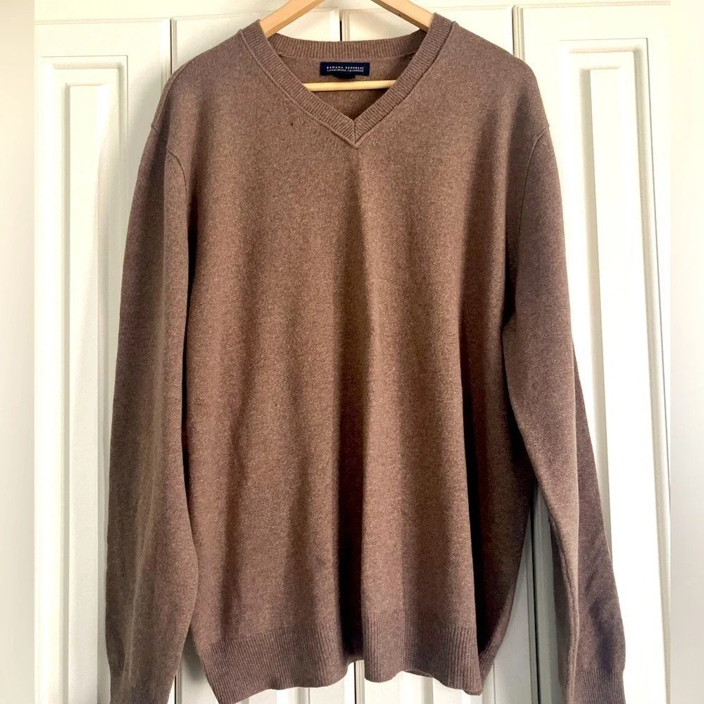 Vintage Banana Republic Lambswool Cashmere V Neck‎ Long Sleeved Sweater Brown XL